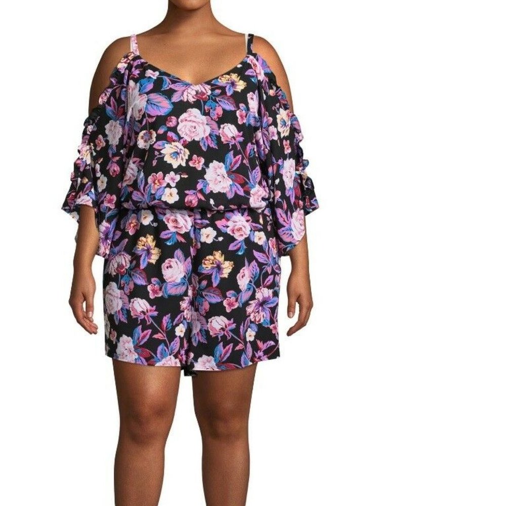 NWT Floral Romper Shorts Open Shoulder Plus 3X